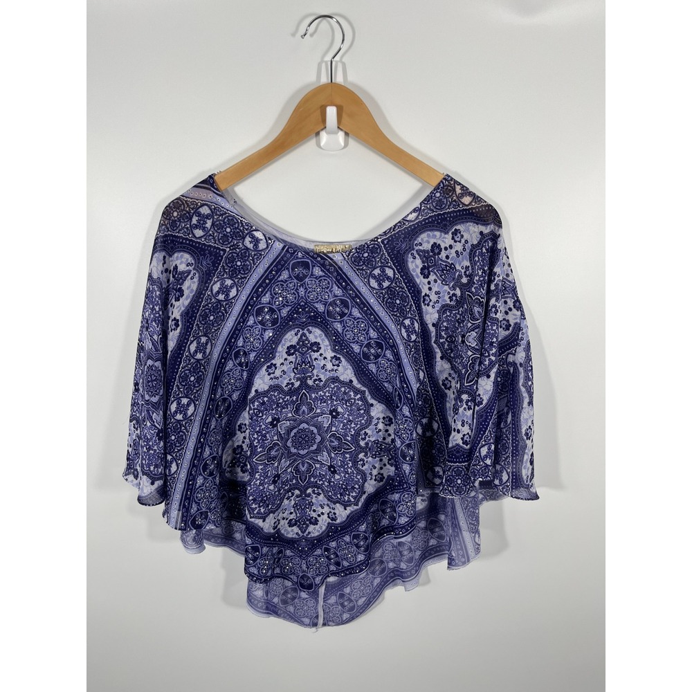 Y2K Poncho Womens L Purple Sequin Sheer Flowy Boho Hippie Fairy Festival
